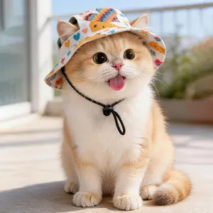 Süßer Haustier Eimerhut Sonnenschutz Verstellbarer Kordelzug Atmungsaktiver Bedruckter Hut Für Kleine Hunde Katzen Outdoor Fotografie