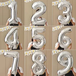Großer Silberner Zahlen Aluminiumfolie Ballon Digital Mylar Ballons Für Kinder Erwachsene Geburtstag Party Hochzeit Dekor Foto Requisite