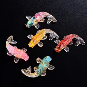 Natural Crystal Gravel Epoxy Resin Koi Fish Ornament Lucky Wealth Office Desktop Home Table Decoration Craft Gift