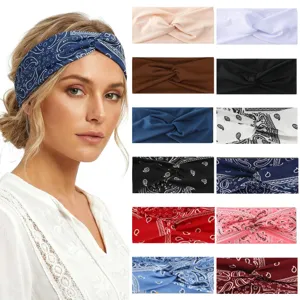 Women Paisley Floral Headband Stretch Sweat-Absorbent Non-Slip Wide Hair Band