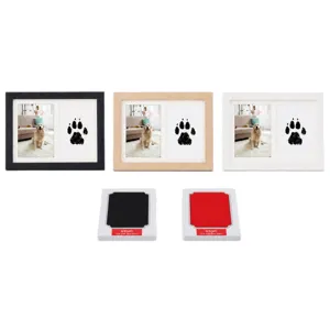 Kit de Cadre Photo Commemoratif pour Animal de Compagnie en Bois avec Tampon Encreur Toucher Propre Cadre pour Empreinte de Patte