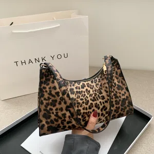 Women's Retro Leopard Print PU Leather Underarm Bag Fashion Small Shoulder Bag Niche Design Mini Crossbody Bag