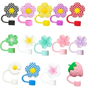 Tapa de Paja de Silicona 3D Lindo Floral Fruta A Prueba de Polvo Adorno de Paja Para Pajitas de 10mm Accesorios