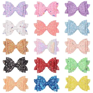 Accessoires Coiffure Enfants DIY Double Couche Paillettes Scintillantes Nœud Tissu Synthétique Pince Cheveux Filles