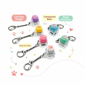 Cute Cat Claw Mechanical Keyboard Button Keychain Stress Relief Fidget Toy With LED Light Office Bag Pendant Gift