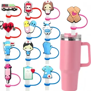 Medical Series Cartoon Silicone Straw Covers 8mm 10mm Cute Nurse Medical Theme Straw Dust Plugs Reusable Drinking Straw Accessories