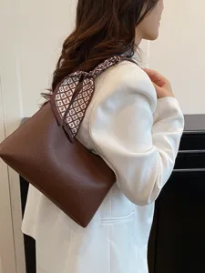 Femme Sac Bandoulière Cuir PU Mode Navette Hobo Sac à Main Sous-Bras Avec Décoration Foulard Sac Quotidien Décontracté