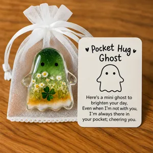 Halloween Ghost Pocket Hug Acrylic Card Gift Cute Spooky Pocket Token With Greeting Card And Organza Bag Party Favor