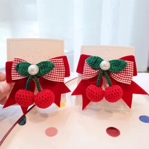 Gestrickte Kirsche Haarnadel Süße Kinder Prinzessin Schleife Haarschmuck Rote Wolle Haarspange Für Mädchen Tägliches Haare Styling