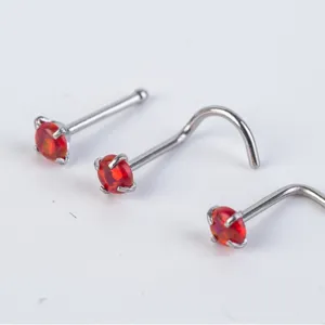 Piercing Naso in Acciaio Inossidabile Opale Sintetico e Zirconia Dritto A Forma di L Gioielli per Piercing del Corpo per Donna Uomo