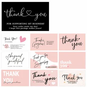 Cartes de Remerciement 50 Pièces Paquet Noir Blanc Rose Floral Cœur Design Cartes de Vœux pour Emballage Cadeau Bouquet