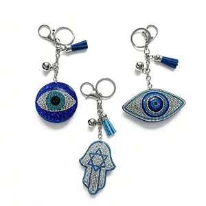 Kreativer Böser Blick Schlüsselanhänger Strass Metall Taschenanhänger Blaue Quasten Schlüsselring Für Damen Handtasche Pendant Mode Geschenk