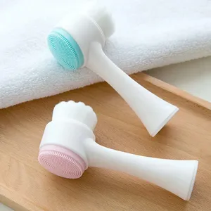 Cepillo de Limpieza Facial Manual Cepillo de Masaje de Cerdas Suaves de Doble Cara Limpieza de Poros Cepillo de Silicona para la Cara