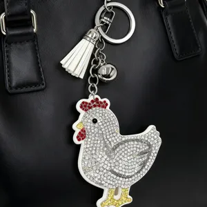 Porte-Clés Coq en Strass Alliage de Zinc Mignon Pendentif de Sac Animal Avec Gland Porte-Clés en Métal Bijou de Mode Cadeau