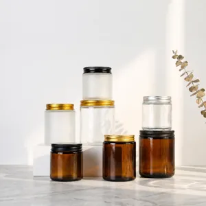 Brown Clear Frosted Glass Candle Jar Empty Aromatherapy Bottle With Metal Lid For DIY Candle Making Storage Container