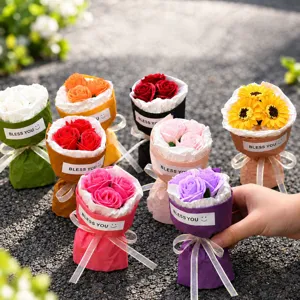 Mini Soap Flower Rose Sunflower Bouquet Pocket Gift Box Artificial Floral Craft Romantic Birthday Party Home Decor