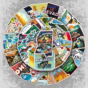 US State Map Stickers Waterproof Vinyl Decals Travel Country City Scenery Stickers For Laptop Journal Fridge