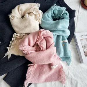 Sweet Lace Trim Knitted Scarf Winter Warm Thickened Solid Color Minimalist Scarf