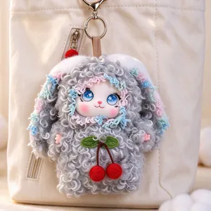 Cute Curly Hair Rabbit Doll Bag Pendant Cartoon Plush Vinyl Face Keychain Bag Decoration Toy