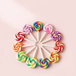 Simulated Lollipop Charms Polymer Clay Spiral Rainbow Pattern For DIY Crafts Phone Case Headwear Decoration Handcrafted