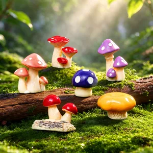Miniature Mushroom Cluster Figurines Resin Colorful Dotted Garden Decor DIY Micro Landscape Ornament