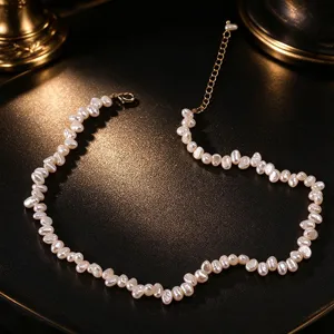 Collana E Bracciale In Natürliche Barockperle Scaramazze Naturali D'acqua Dolce Acciaio Al Titanio Placcato Oro Gioielli Retro Elegante