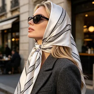Women's Fashion Satin Square Scarf Elegant Geometric Chain Floral Print Silk Like Satin Neck Scarf Shawl Hair Bandana For Daily Travel