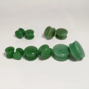 Natural Green Aventurine Stone Ear Plugs Gauges Body Piercing Jewelry Drum Shape Ear Stretching Tunnel Expanders Fashion Accessories