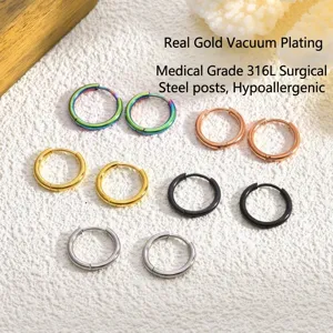 Minimalist Titanium Steel Hoop Earrings For Men Women Vacuum Electroplated Plain Circle Ear Buckle Anti Allergy Jewelry Gift