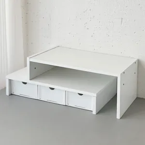 Scaffale di Stoccaggio per Rialzo da Scrivania in Legno Minimalista Con Cassetti Supporto per Monitor per Ufficio Casa