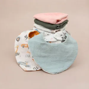 Bavoir Triangulaire pour Bébé en Pur Coton Serviette Salive Nouveau-né Double Face Imprimé Cartoon Mignon Tissu Repas Nourrisson