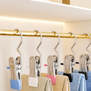 Stainless Steel Clothes Pins With Hooks Anti Slip Metal Multipurpose Laundry Clips For Pants Hats Socks