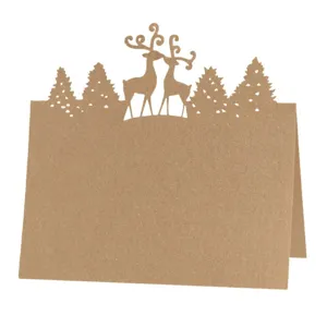 Laser Cut Deer Pine Tree Place Cards Hollow Paper Table Name Cards For Wedding Christmas Party Dinner Table Decor