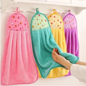 Serviette à Main Suspendue Polaire Corail Super Absorbante Cuisine Salle de Bain Chiffon de Nettoyage Doux Séchage Rapide