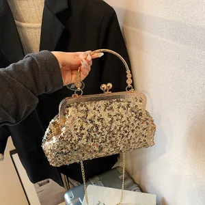 Borsa a Tracolla a Conchiglia con Paillettes Moda Donna Lusso Catena Luminosa Borsa a Mano Urbano Minimalista Borsa a Spalla Sera