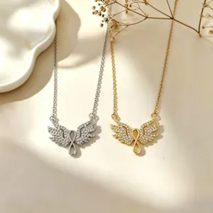 Edelstahl Unendlichkeit Flügel Anhänger Halskette Für Damen Gold Silber Beschichtet Strass Choker Modeschmuck