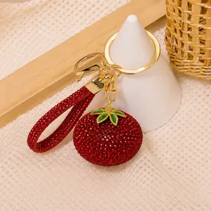 Rhinestone Persimmon Fruit Keychain Cute Glitter Tomato Car Key Ring Metal Bag Pendant Fashion Jewelry Gift For Women