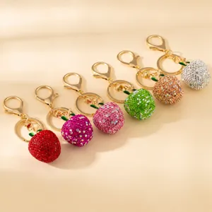 Luxury Rhinestone Apple Keychain Metal Car Key Ring Cute Bag Pendant Sparkling Fruit Key Chain Fashion Jewelry