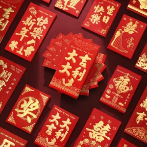 Chinese Style Red Envelopes Gold Stamping Lucky Money Pockets For New Year Wedding Party