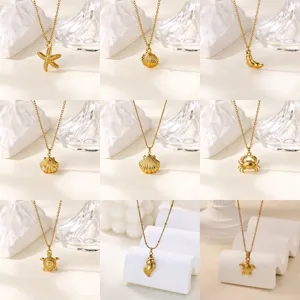 Minimalist Stainless Steel Shell Starfish Pendant Necklace 18K Gold Plated Chain Summer Vacation Marine Jewelry Gift For Women