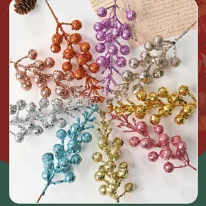 12 Teste Bacche Glitterate di Natale Rami di Frutta Artificiale per Ornamento dell'albero di Natale Decorazione per Feste a Casa Steli di Bacche Scintillanti