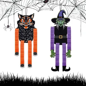 Halloween Hangende Decoraties Opvouwbare Honingraat Papier Heks En Zwarte Kat Feestrequisiten Voor Binnen Buiten Tuin Decor