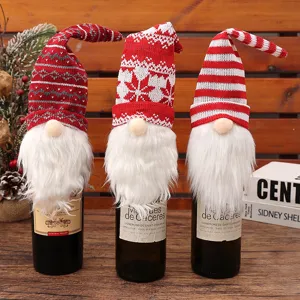 Funda de Botella de Vino de Navidad de Punto Gnomo Rudolph Decoraciones para Mesa de Navidad Fiesta Cena Festiva Decoración