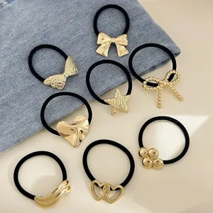 Fashionable Alloy Bowknot Heart Star Hair Tie For Women Elegant Metallic Scrunchie Daily Hair Accessories