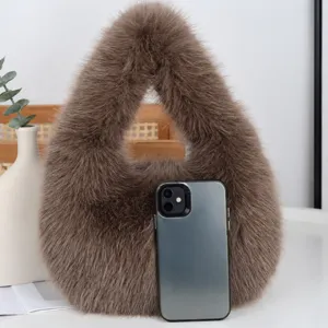 Fashion Autumn Winter Plush Women Underarm Bag Large Capacity Soft Polyester Handbag Casual Solid Color Tote Bag