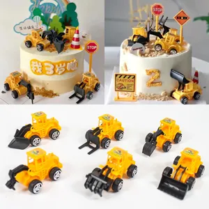 Mini Engineering Car Cake Topper Set Pull Back Construction Vehicles Toy Excavator Forklift Birthday Party Cake Decor