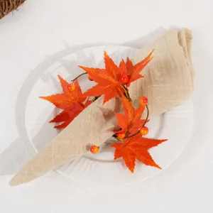 Autumn Thanksgiving Maple Leaf Napkin Ring Berry Wreath Rustic Table Decor Harvest Party Dining Table Ornament