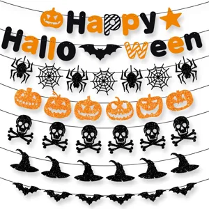 Halloween Party Decoration Banner Happy Halloween Pumpkin Bat Skull Witch Spider Hanging Garland Party Supplies