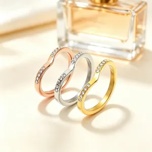 Minimalistische Titaniumstalen V-vormige Golf Stapelring Voor Vrouwen Sieraden Met Strass Cadeau Goud Zilver Roségoud Zwart Blauw
