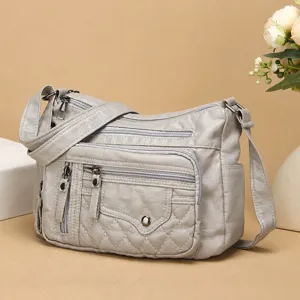 Dames Zacht PU Leer Schoudertas Grote Capaciteit Crossbody Tas Casual Effen Kleur Rits Multi-Pocket Handtas